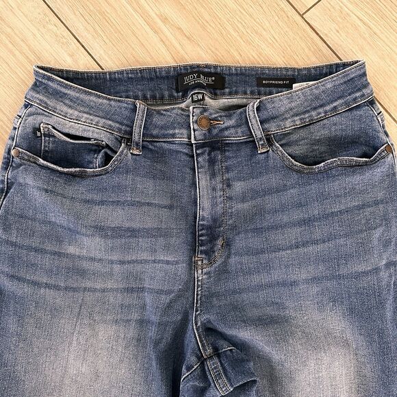 Judy Blue Jeans Womens 16W Cuff Boyfriend Fit Relaxed Dark Wash Denim - Picture 4 of 11